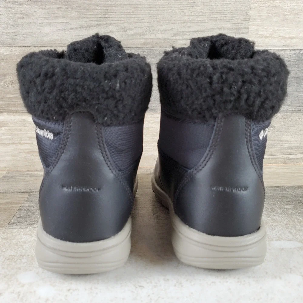 Columbia Moritza Boys Boot Sz 1 Black Leather Waterproof Round Toe Bungee Lacing